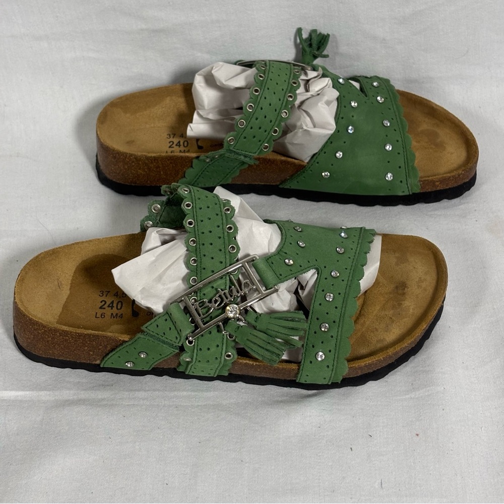 Betula By Birkenstock Green Leather Rhinestone Jewel Sandals Women’s Sz. 6 / 37